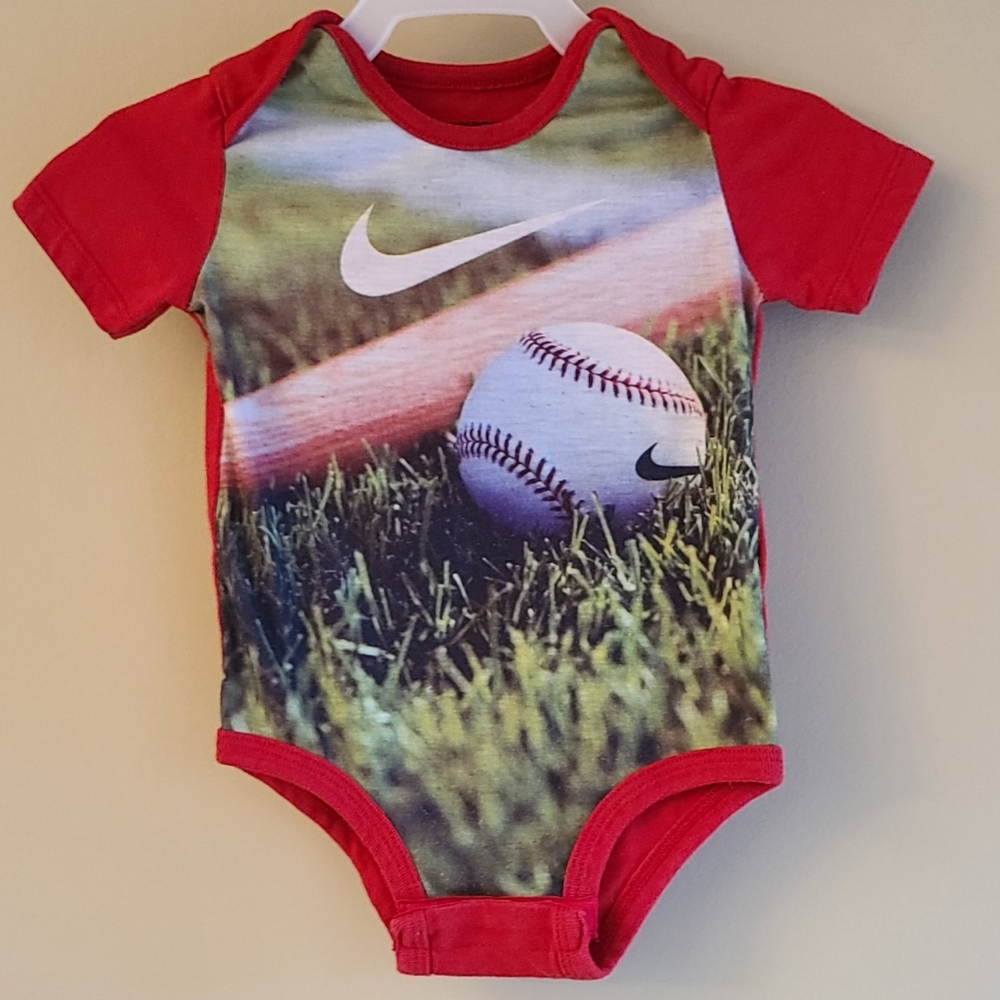 Nike baseball red short sleeved onesie/bodysuit